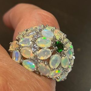 NWOT AAA grade Rainbow Fire Opal & Diopside 14K/sterling ring. Size 9.5